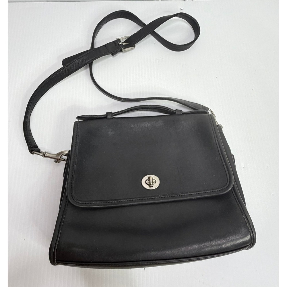 Vintage Coach Station Bag 9870 Black Leather Crossbody Satchel Made USA - Picture 5 of 16